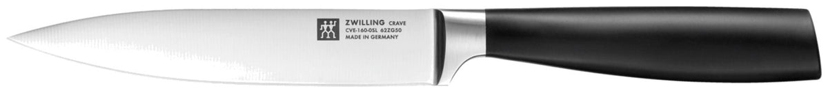 Mehrfarbiges Zwilling Crave Tranchiermesser mit 18cm langer Klinge, ergonomischem Griff und ausbalanciertem Kropf, hergestellt in Solingen.