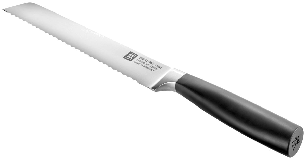 Zwilling Crave Brotmesser 20cm mit gewelltem Klingenschliff, ergonomischem Griff und ausbalanciertem Kropf, mehrfarbige Ausführung.