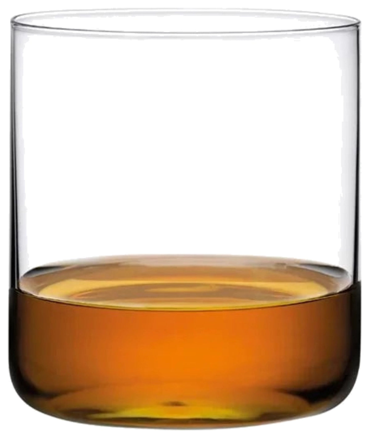 Transparentes Whiskyglas aus bleifreiem Kristallglas mit dezent gewölbtem Boden, schlichte Form, Modell Nude Finesse 30cl auf hellem Hintergrund.
