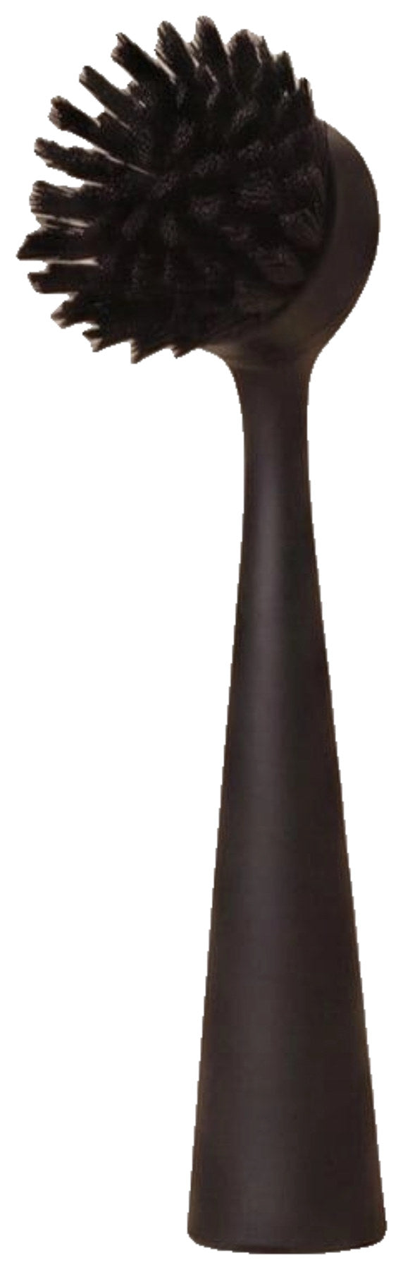 Schwarze Spülbürste aus Kunststoff von Nordesign mit schlankem Griff, wechselbarem Bürstenkopf und integriertem Magnet an der Unterseite.