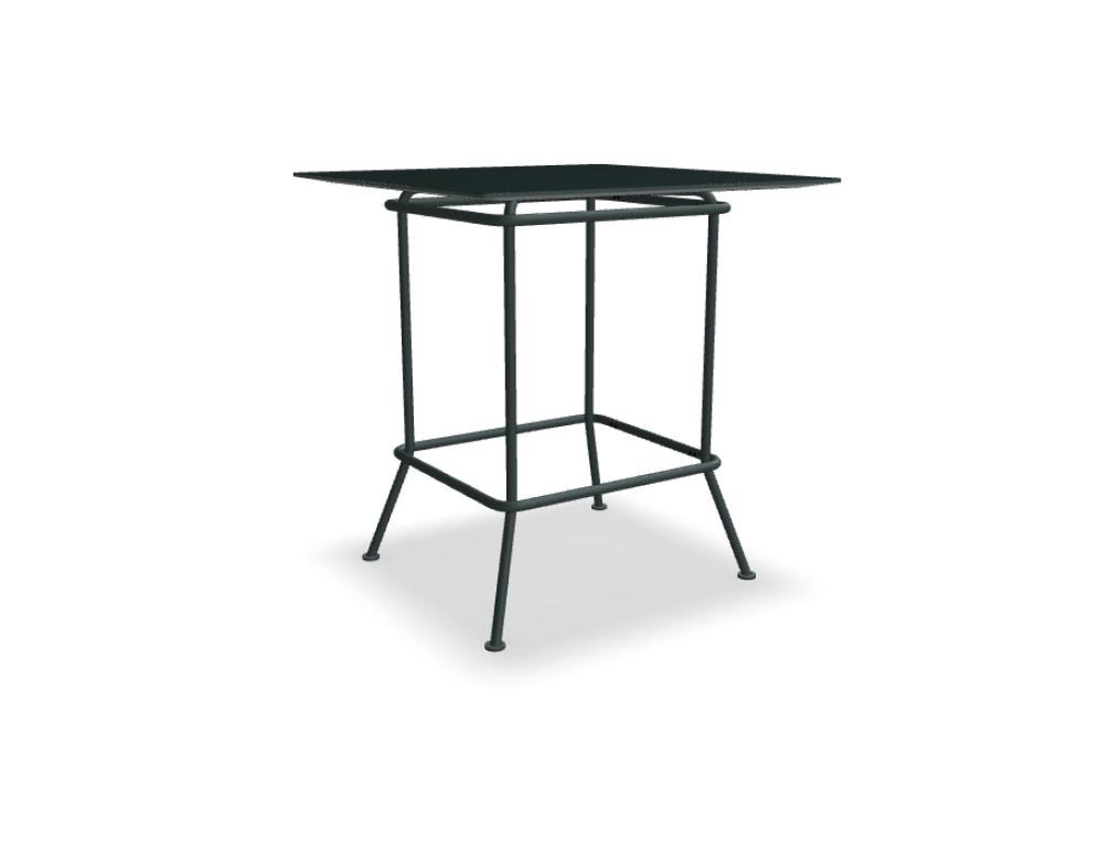 Hochtisch New School von Mdd mit MDF-Tischplatte in Linoleum Dunkelgrün, Metallgestell aus Rundrohr und höhenverstellbaren Füssen.
