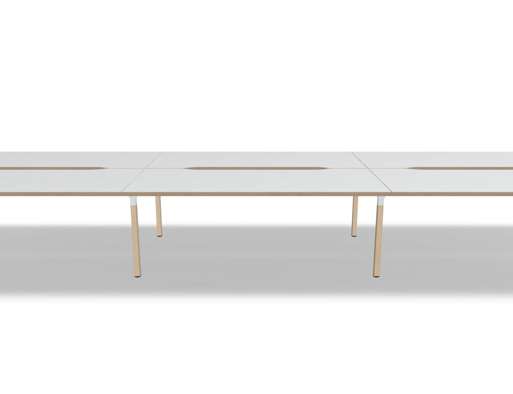 Ogi B Bench BOB350E3 Doppelschreibtisch von Mdd mit weißem Gestell und Holzplatten für moderne Büros