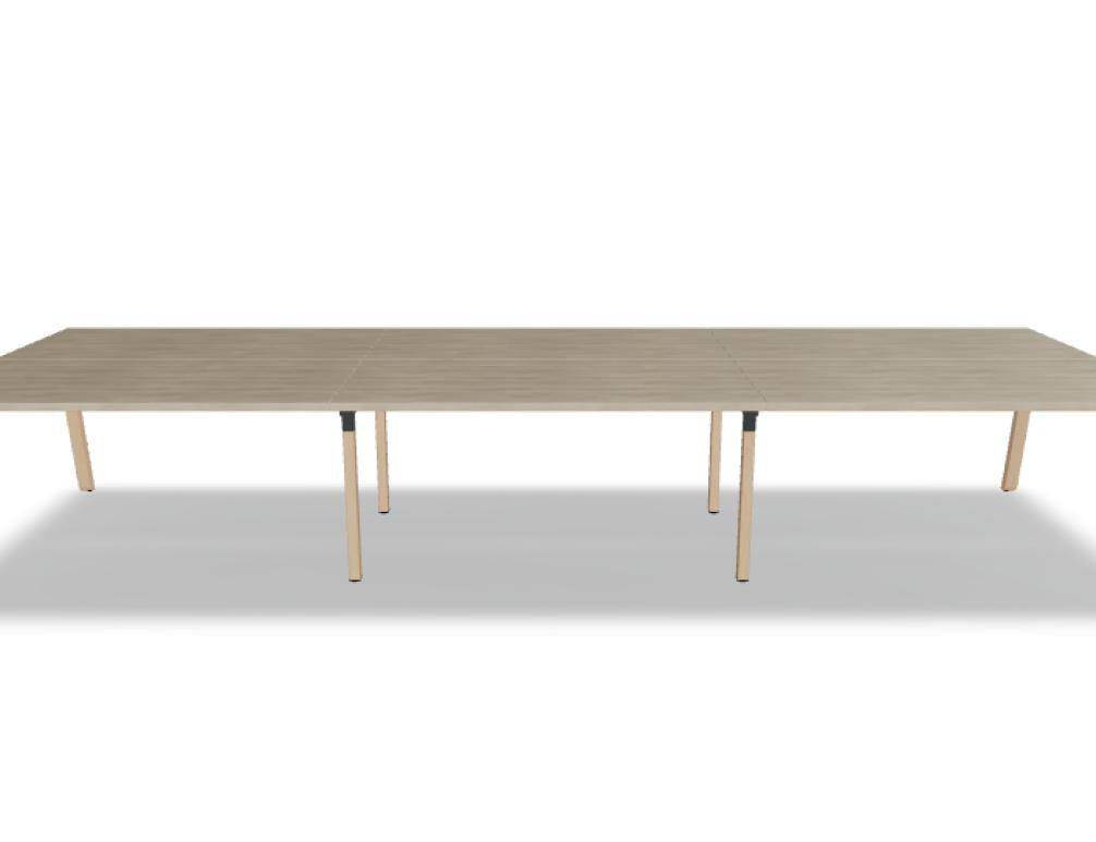 Ogi B Bench BOB440E3 Doppelschreibtisch von Mdd mit Holzplatte, schwarzem Gestell und seitlichen Sichtschutz-Elementen.