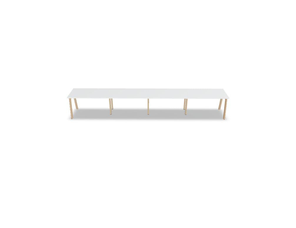 Schreibtisch Ogi B von Mdd mit weisser Melaminplatte in Pastellton und Gestell aus natürlichem Buchenholz, schlichtes skandinavisches Design.