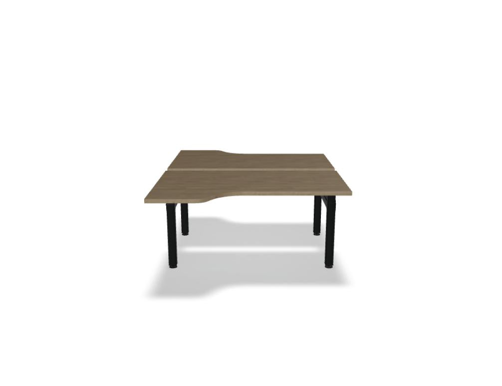 Bild eines modernen Ogi Drive Bench BODK574 Doppel-Schreibtischsystems mit elektrische Höhenverstellung, zweimotoriges Gestell, Holz- und Metallkombination, ideal für ergonomisches Arbeiten