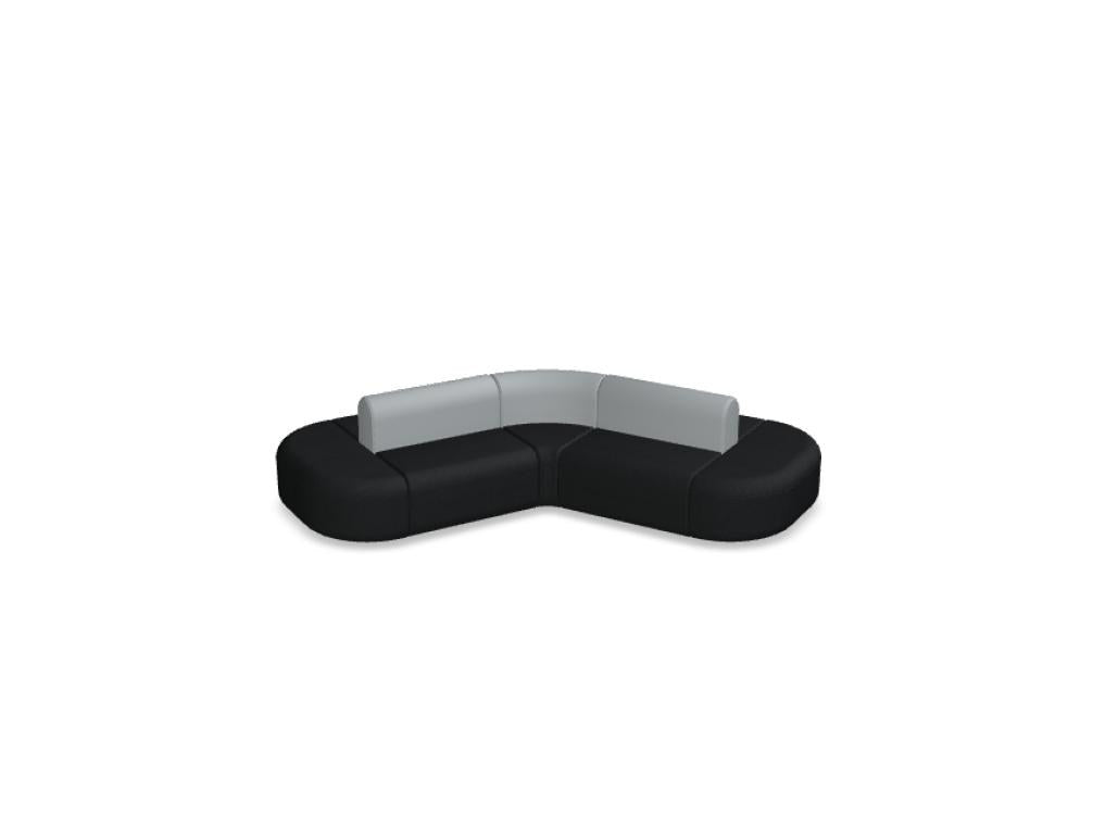 Doppelseitiges Sofa Artiko in Hellgrau mit gepolsterter Sitzfläche und Rückenlehne, Gestell aus Metall und MDF-Platte.