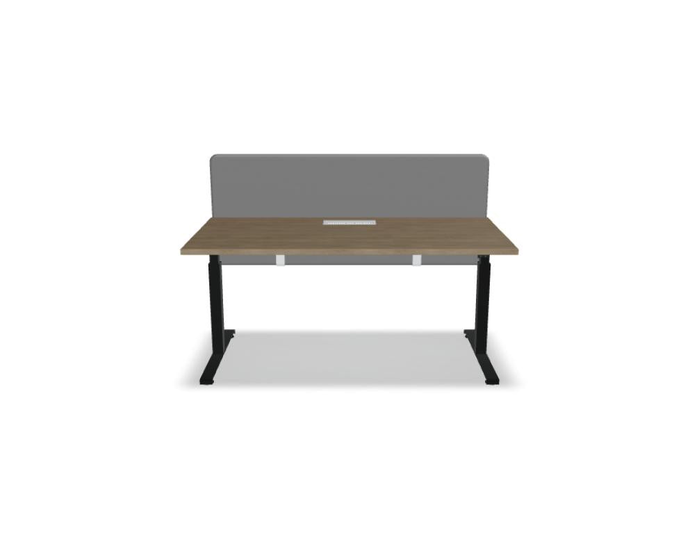 Bild zeigt den Ogi Drive BOD56 Schreibtisch: elegantes, elektrisch höhenverstellbares Desk mit zweimotorigem Gestell, hochwertiges Design, silbergrau mit sauberer Oberfläche.