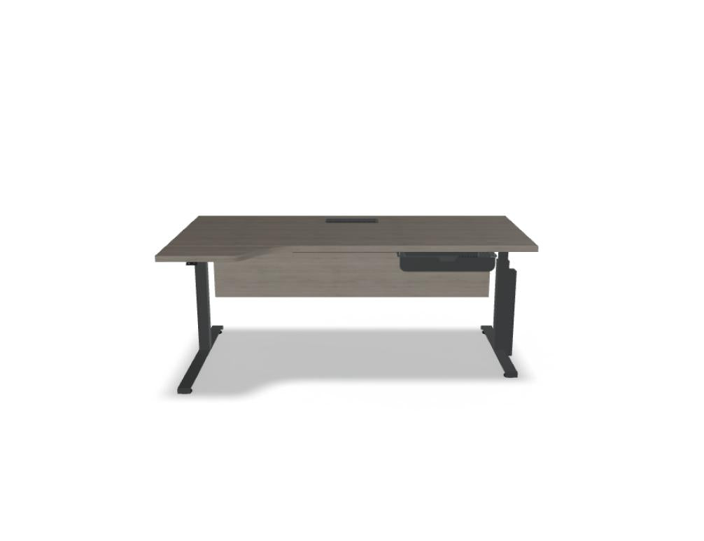 Elektrisch höhenverstellbarer Schreibtisch Ogi Drive BODK58 von Mdd, 2-motoriges Gestell, moderne Arbeitsfläche, ergonomische Verstellbarkeit, stabil und langlebig, perfekt für Home-Office oder Büro.