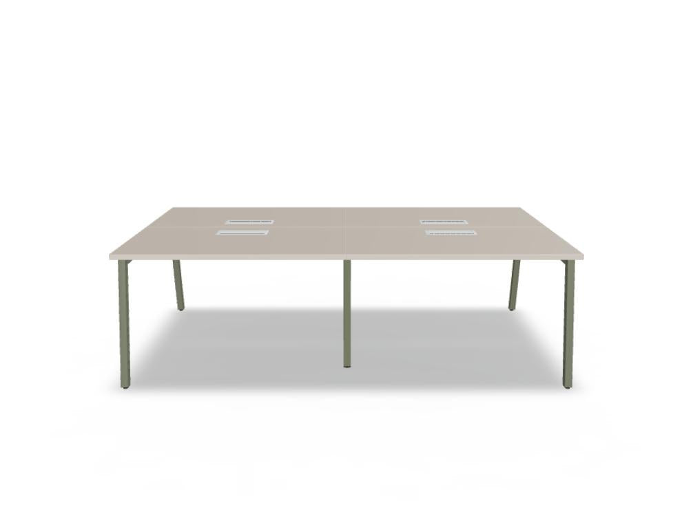 Doppelschreibtisch Ogi M Bench von Mdd mit Melamin-Tischplatte in Honigeiche und schwarzem Metallgestell, für zwei Arbeitsplätze.