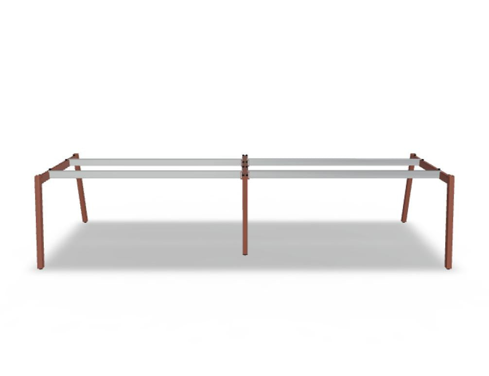 Doppelschreibtisch Ogi M Bench von Mdd mit Melamin-Tischplatte in Honigeiche und schwarzem Metallgestell, für zwei Arbeitsplätze.