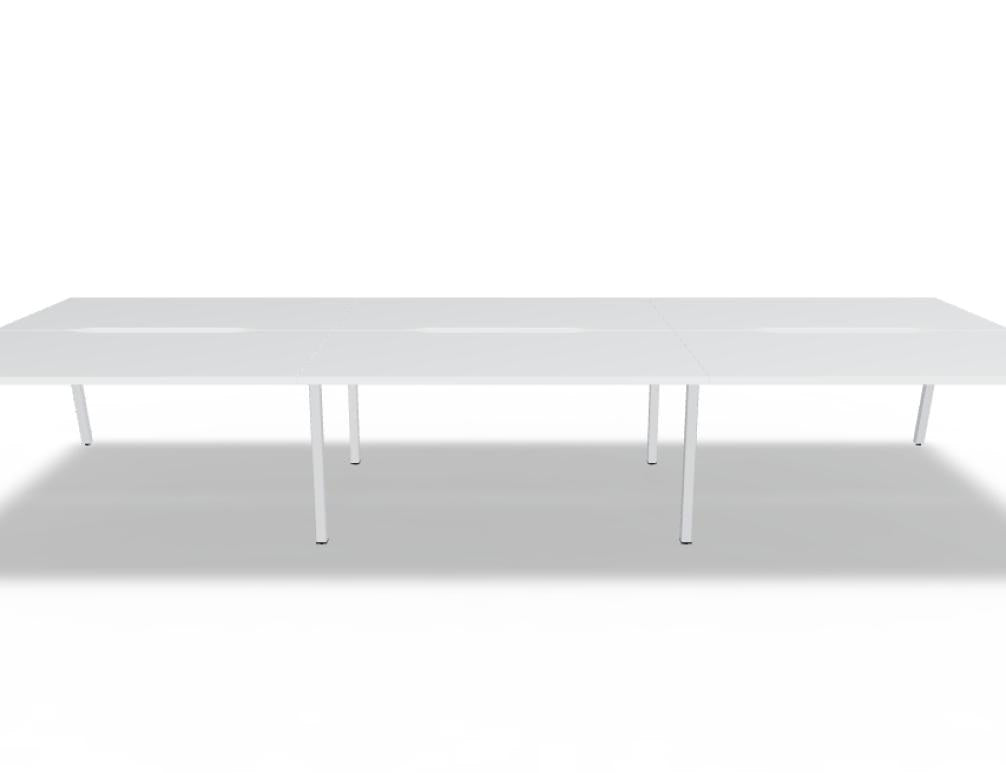 Doppelschreibtisch Ogi M Bench von Mdd mit Melamin-Tischplatte in Honigeiche und schwarzem Metallgestell, für zwei Arbeitsplätze.