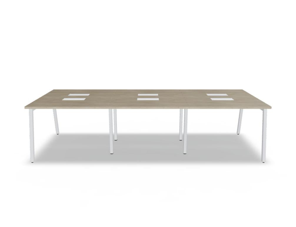 Doppelschreibtisch Ogi M Bench von Mdd mit Melamin-Tischplatte in Honigeiche und schwarzem Metallgestell, für zwei Arbeitsplätze.