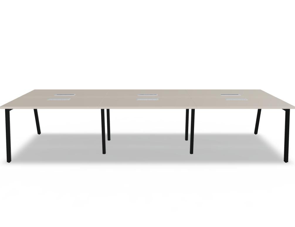 Ogi M Bench BOM52E3 Doppelschreibtisch von Mdd mit hellen Platten, Metallgestell und Trennwand für modernes Büro