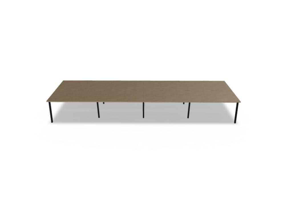 Doppelschreibtisch Ogi M Bench von Mdd mit Melamin-Tischplatte in Honigeiche und schwarzem Metallgestell, für zwei Arbeitsplätze.