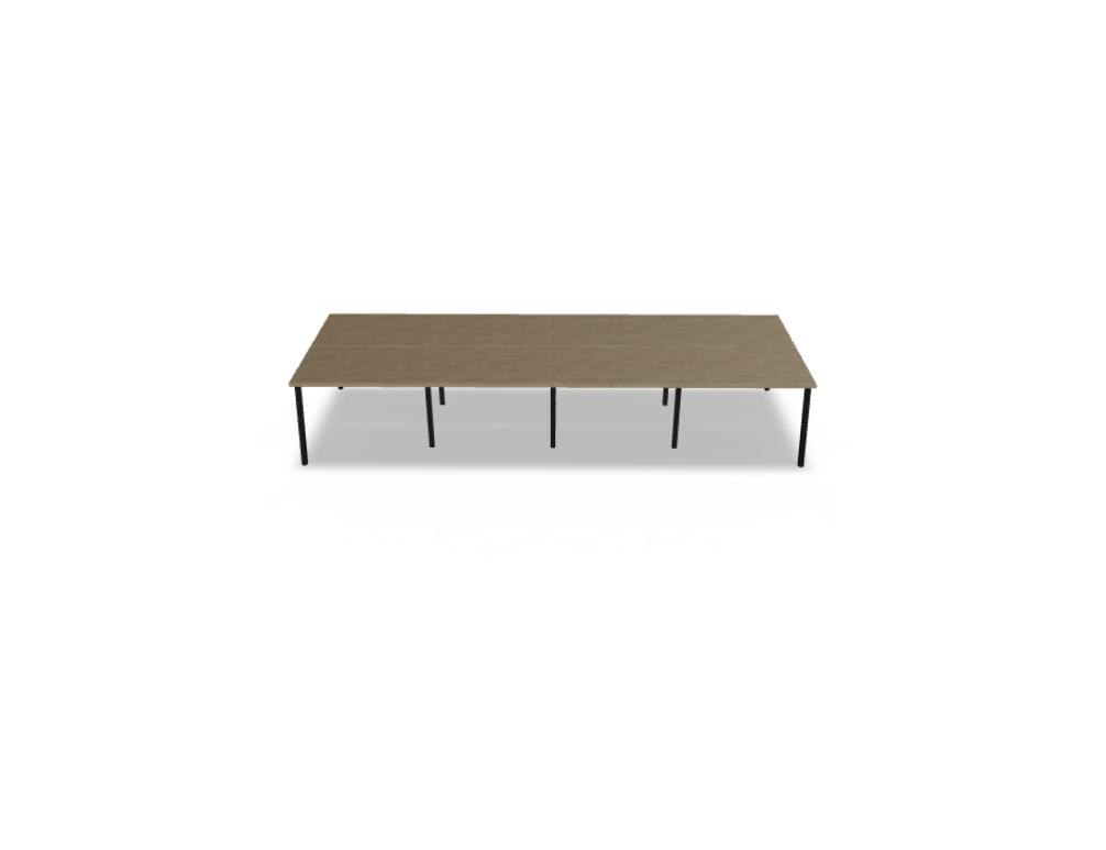 Doppelschreibtisch Ogi M Bench von Mdd mit Melamin-Tischplatte in Honigeiche und schwarzem Metallgestell, für zwei Arbeitsplätze.