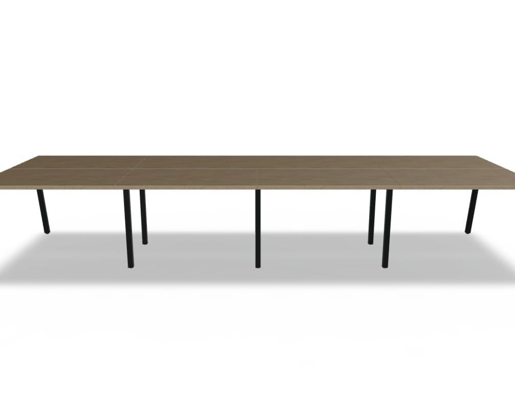 Doppelschreibtisch Ogi M Bench von Mdd mit Melamin-Tischplatte in Honigeiche und schwarzem Metallgestell, für zwei Arbeitsplätze.