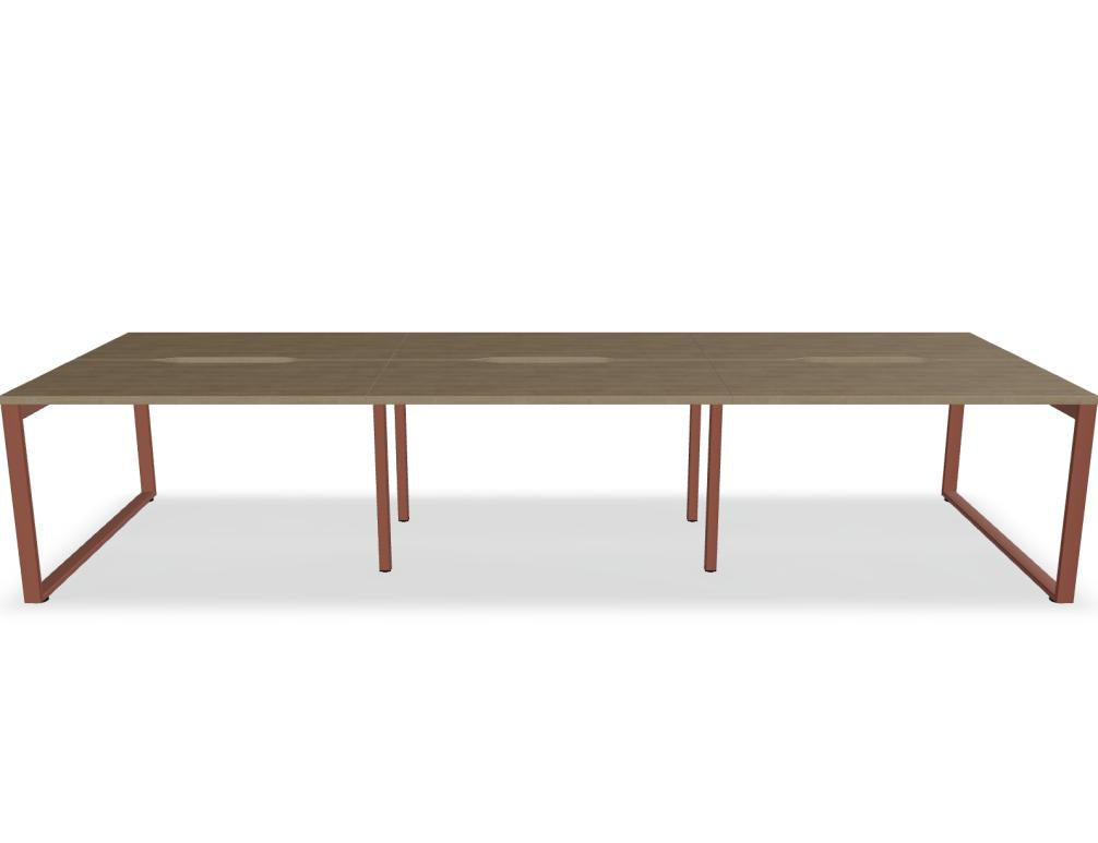 Ogi Q Bench BOQ52E3 Doppelschreibtisch von Mdd mit vier Arbeitsplätzen, hellem Dekor und stabilen Metallgestellen
