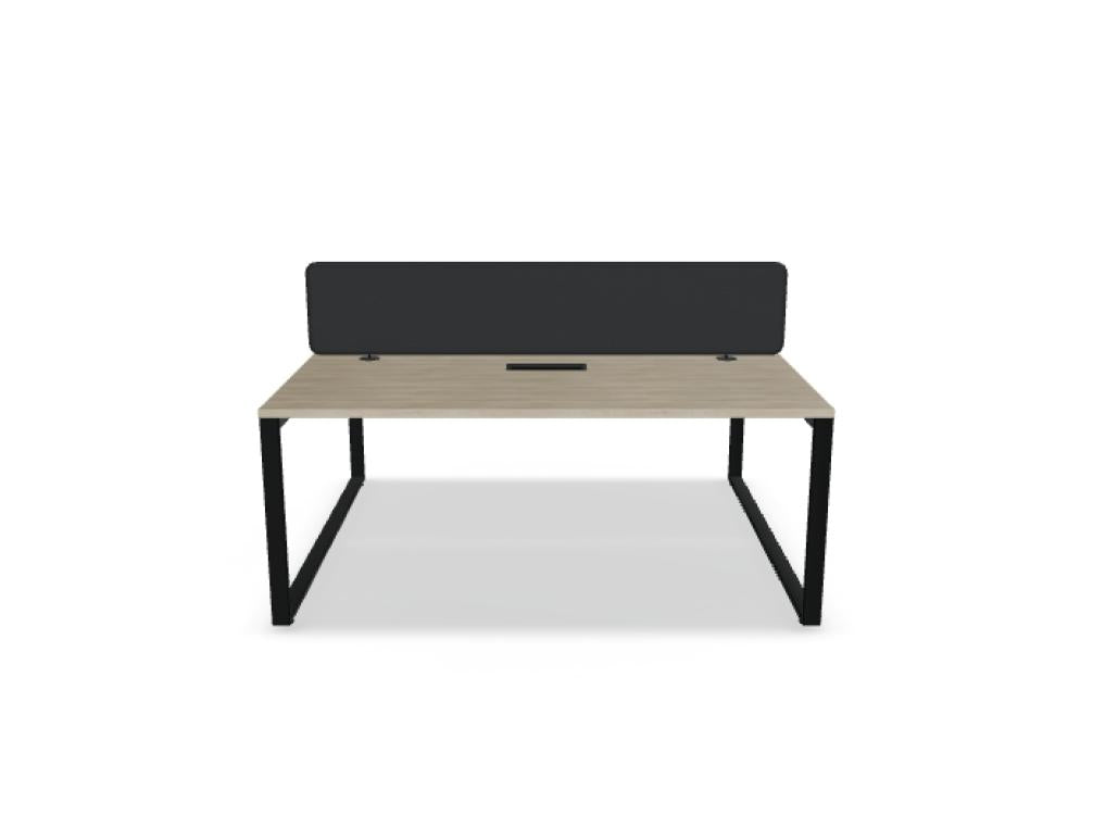 Mdd Ogi Q Bench BOQ35 Doppelschreibtisch mit hellen Platten, schwarzem Gestell und zentraler Trennwand fürs Büro