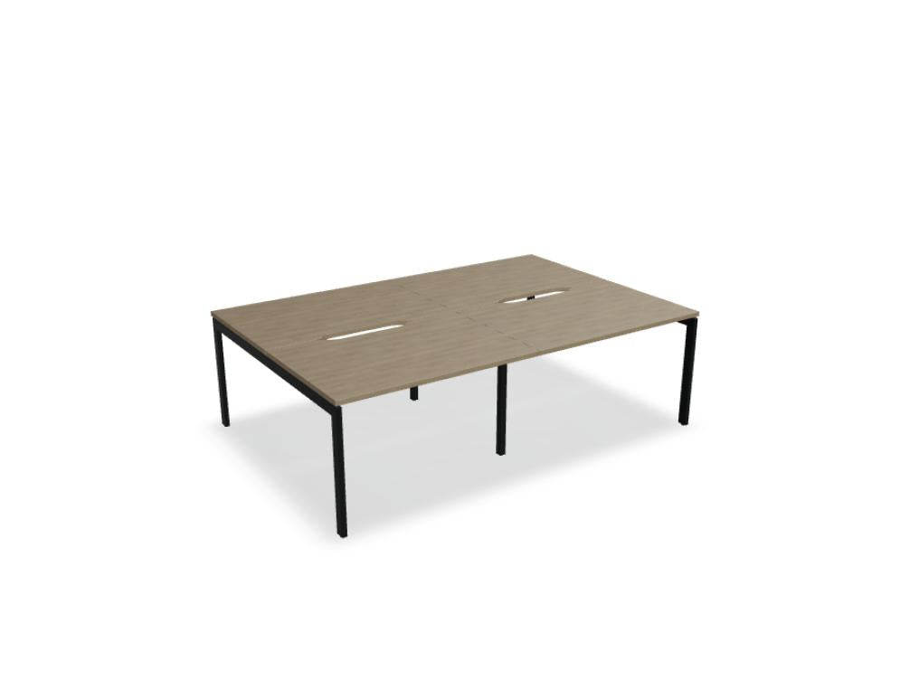 Bild eines Ogi U Bench BOU32E2 Doppelschreibtischs von MDD, helles Holzfinish, geräumige Arbeitsflächen, stabiles U-förmiges Design, moderne Büroeinrichtung