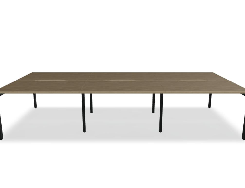 Ogi U Bench BOU32E3: Moderner Doppelschreibtisch in Holzoptik, hochwertige Schreibtischplatte, stabile Metallkonstruktion, ideal fürs Home-Office und gemeinsames Arbeiten.