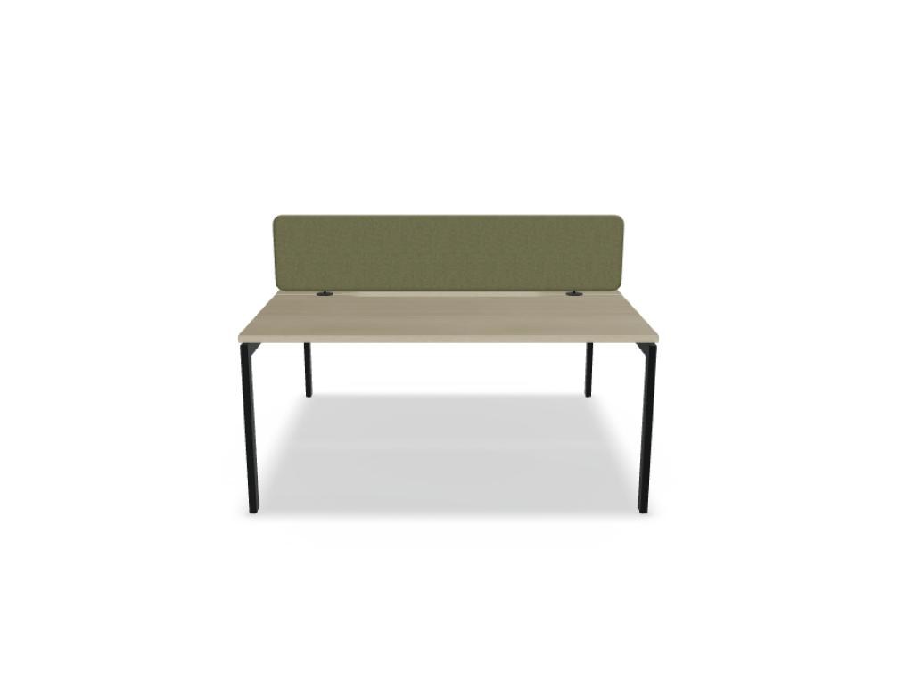 Doppelschreibtisch Ogi U Bench von Mdd mit Melaminplatte in Honigeiche und schwarzem Metallgestell, für zwei Arbeitsplätze.