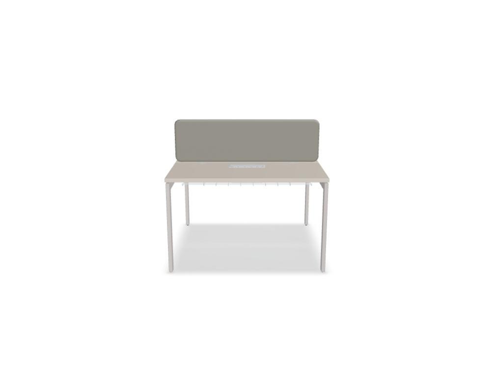 Doppelschreibtisch Ogi U Bench von Mdd mit Melaminplatte in Honigeiche und schwarzem Metallgestell, für zwei Arbeitsplätze.