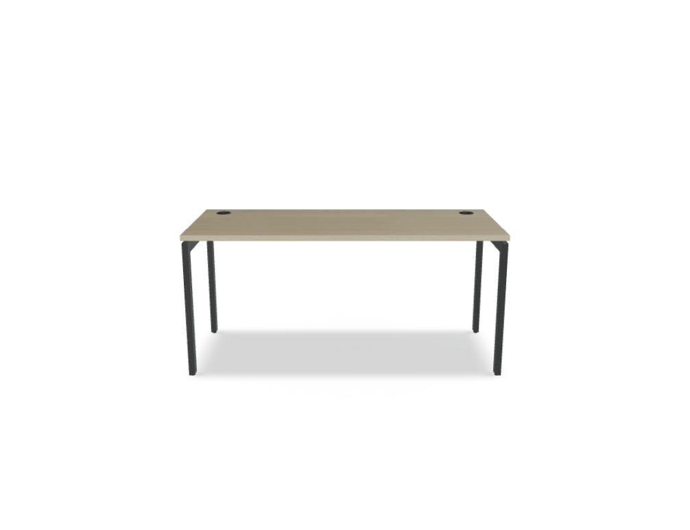 Schreibtisch Ogi U von Mdd mit Tischplatte in Honigeiche und pulverbeschichtetem, schwarzem Metallgestell im minimalistischen Design.