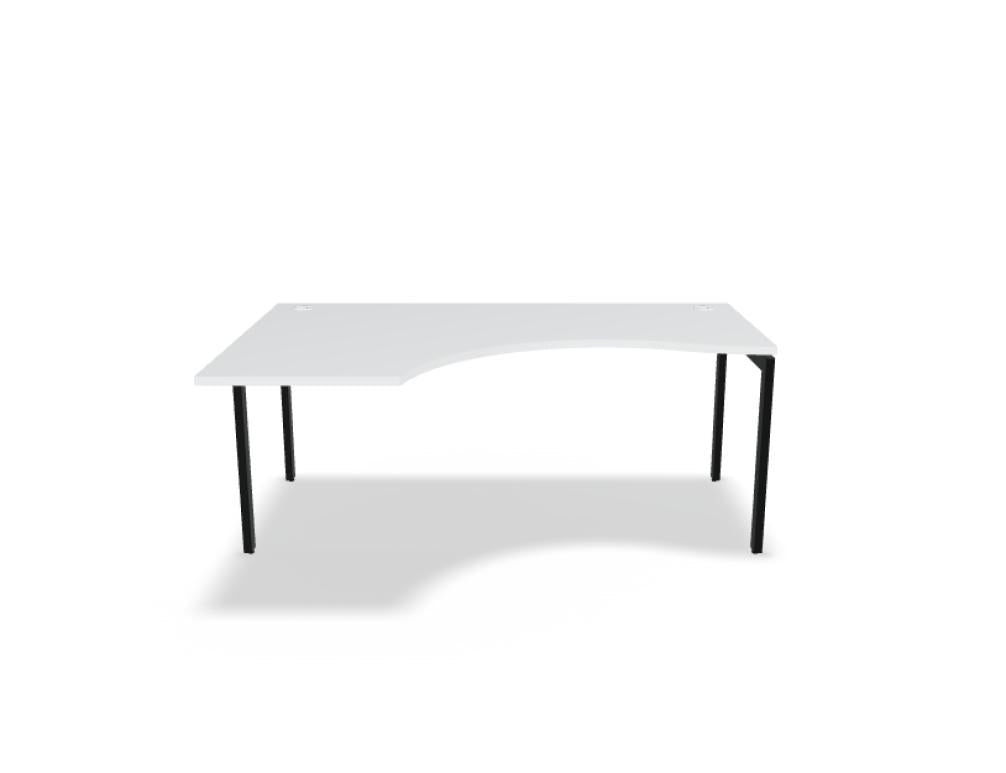 Schreibtisch Ogi U von Mdd mit Tischplatte in Honigeiche und pulverbeschichtetem, schwarzem Metallgestell im minimalistischen Design.