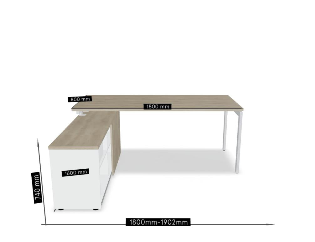 Ogi U BOUL21 Schreibtisch von Mdd mit seitlichem Stauraumschrank, moderne Arbeitsfläche für Büro und Homeoffice