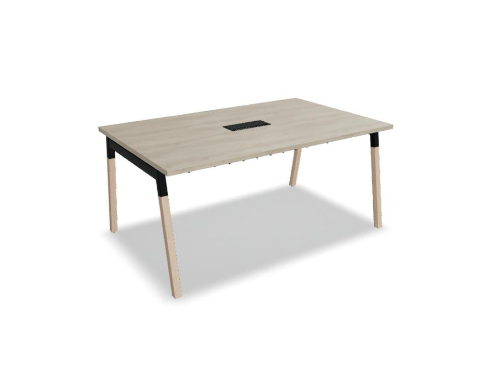 Ogi W SW116 Konferenztisch von MDD mit runder Platte und Holzbeinen, modern für Besprechungsräume