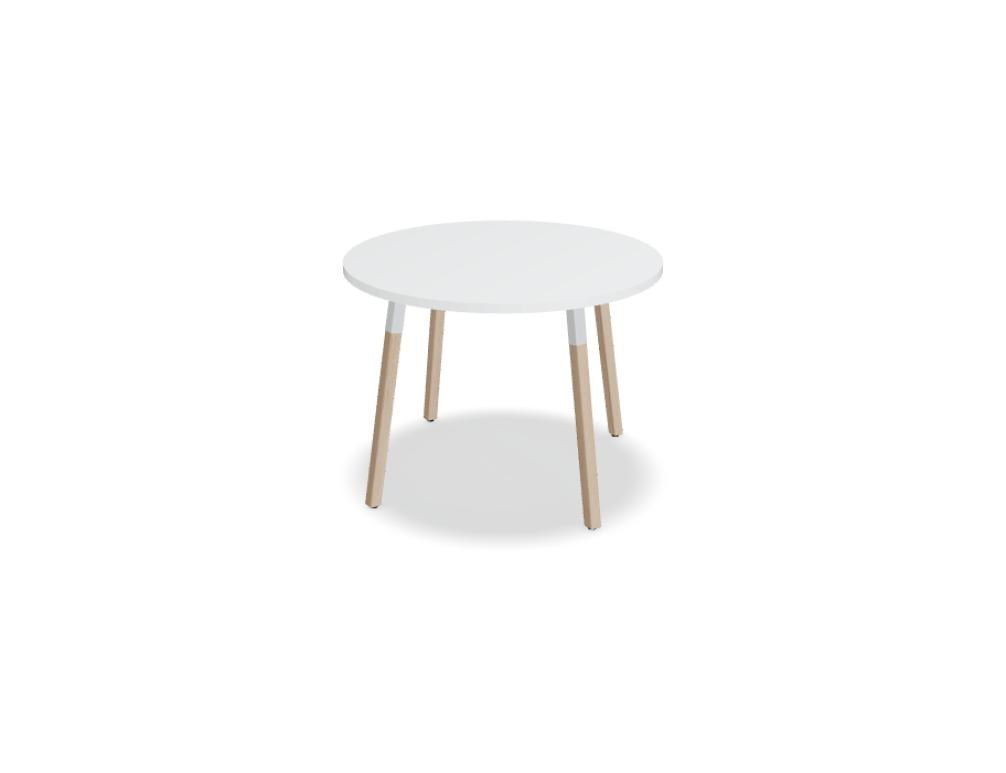 Kaffeetisch Ogi W von Mdd mit quadratischer Melaminplatte in Weiss Pastell, Metallgestell in Weiss Halbmatt und Holzbeinen aus Naturesche.