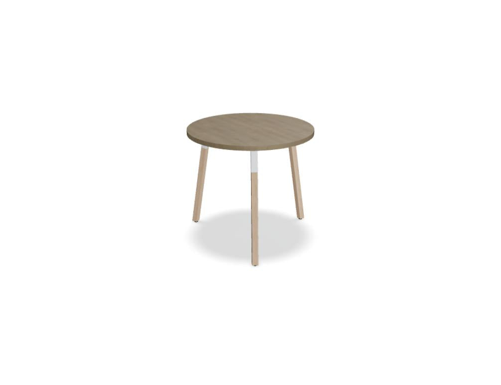Kaffeetisch Ogi W PLD80 mit schlanken Holzbeinen, rundem Glas-Tischplatte, moderner Esstisch aus der Kollektion von MDD in warmen Holztönen und zeitloser Form