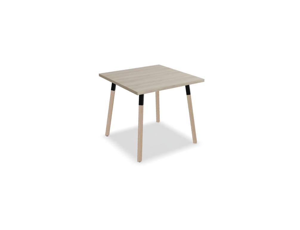 Kaffeetisch Ogi W von Mdd mit quadratischer Melaminplatte in Weiss Pastell, Metallgestell in Weiss Halbmatt und Holzbeinen aus Naturesche.