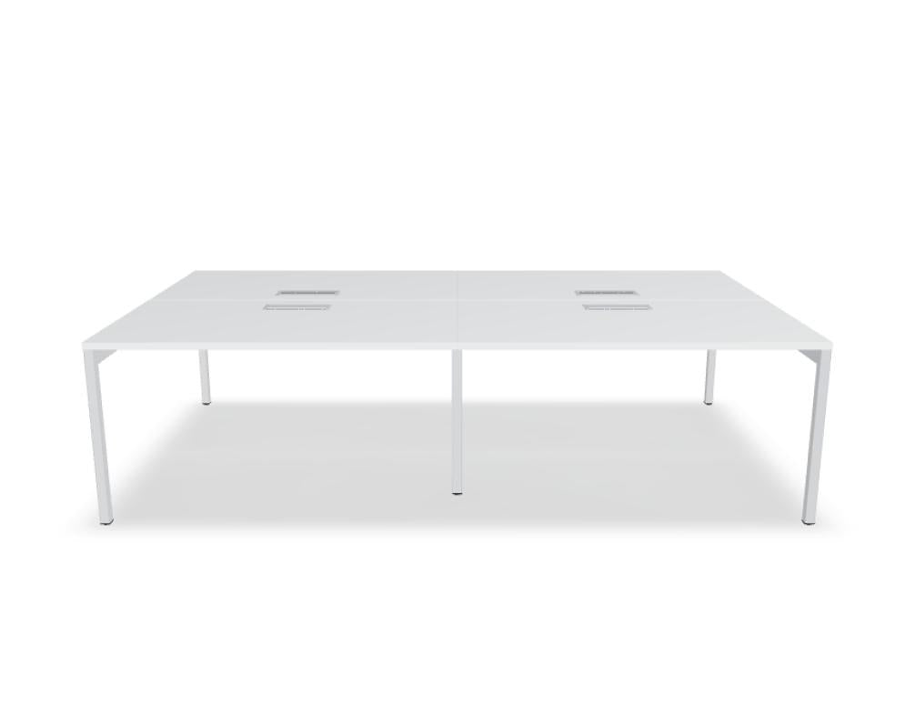 Doppelschreibtisch Ogi Y Bench von Mdd in Honigeiche mit schwarzem Metallgestell, Tischplatte für zwei Arbeitsplätze nebeneinander.