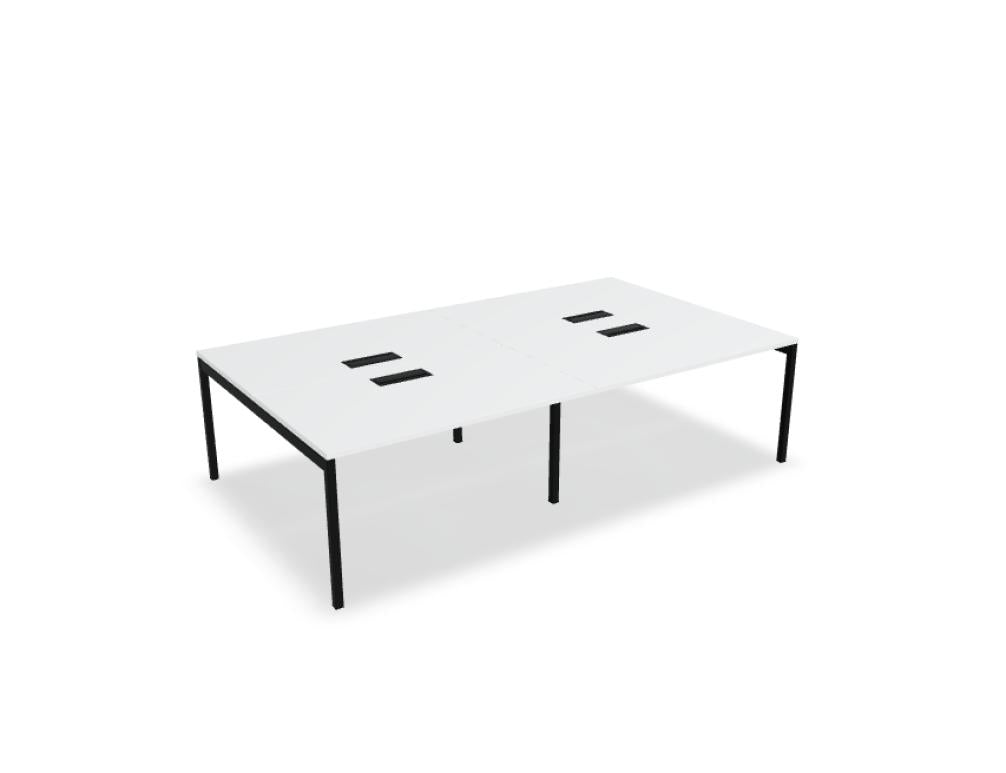 Bild eines eleganten Doppelschreibtisches Ogi Y Bench BOY33E2 von MDD, hochwertig verarbeitet, Holzfinish, modernes Arbeitssetup mit klarem Liniendesign