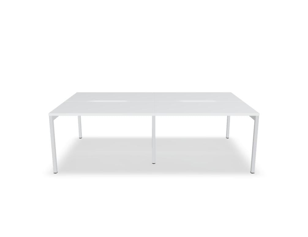 Doppelschreibtisch Ogi Y Bench von Mdd in Honigeiche mit schwarzem Metallgestell, Tischplatte für zwei Arbeitsplätze nebeneinander.