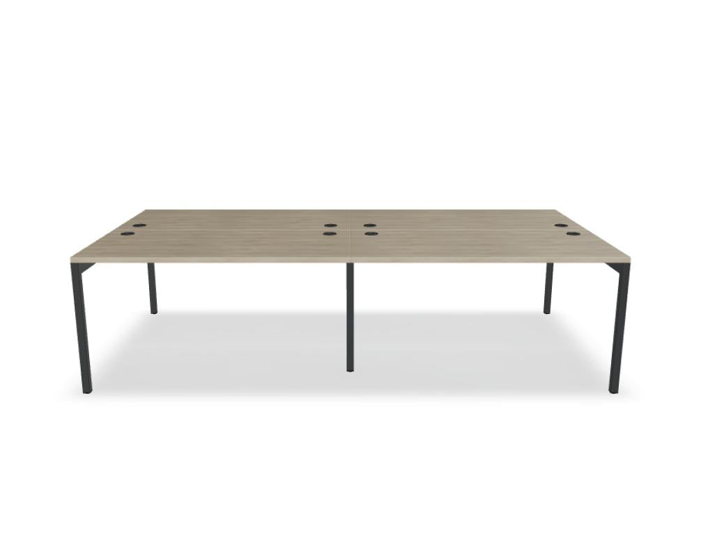 Doppelschreibtisch Ogi Y Bench BOY44E2 in hellem Holzton mit integriertem Büroequipment, von beiden Seiten zugänglich, kompakte Studio-Optik, modernes Raumkonzept