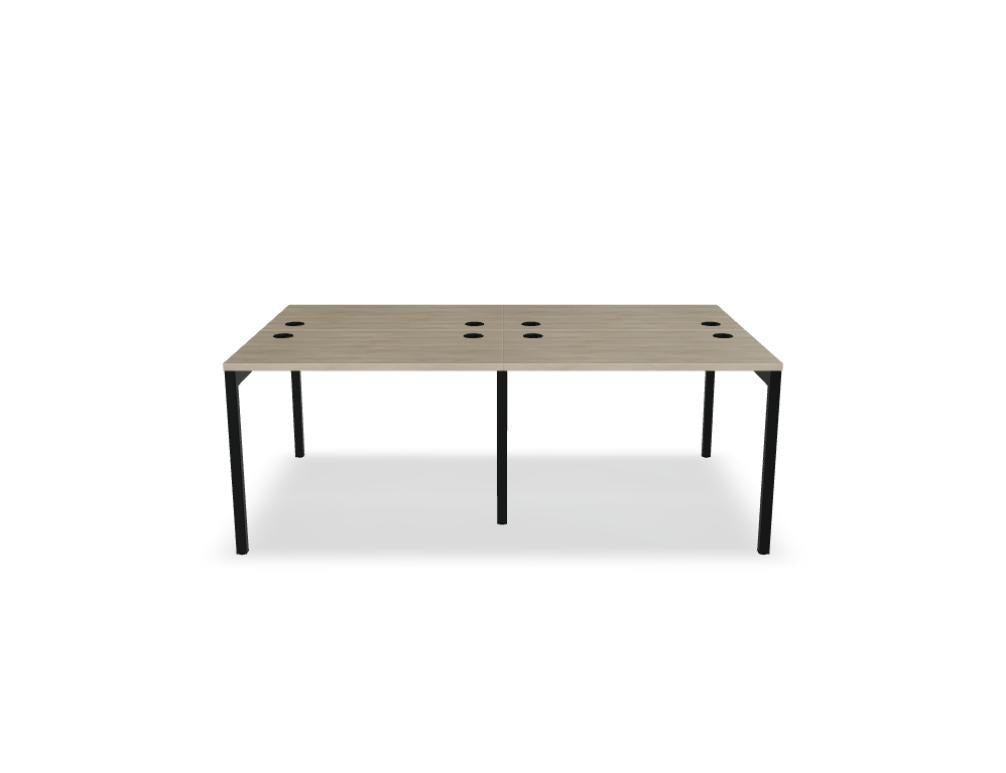 Doppelschreibtisch Ogi Y Bench von Mdd in Honigeiche mit schwarzem Metallgestell, Tischplatte für zwei Arbeitsplätze nebeneinander.