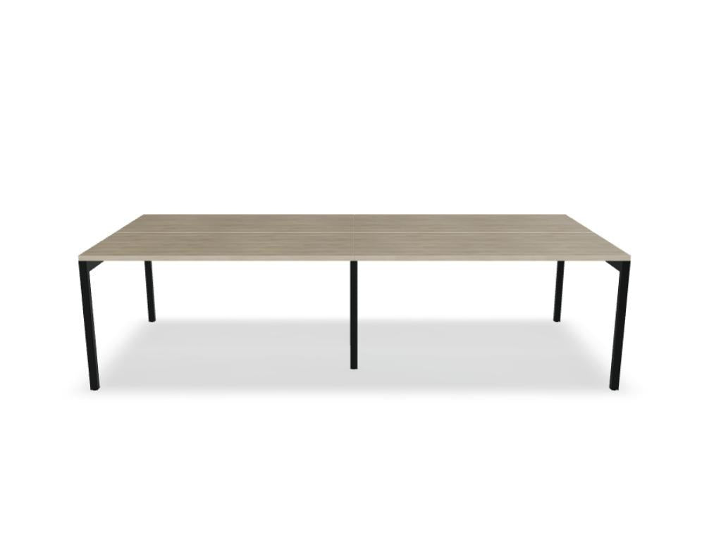 Doppelschreibtisch Ogi Y Bench von Mdd in Honigeiche mit schwarzem Metallgestell, Tischplatte für zwei Arbeitsplätze nebeneinander.
