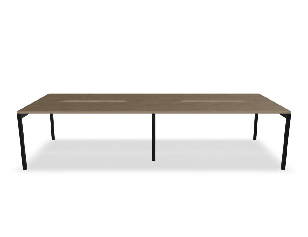Doppelschreibtisch Ogi Y Bench von Mdd in Honigeiche mit schwarzem Metallgestell, Tischplatte für zwei Arbeitsplätze nebeneinander.