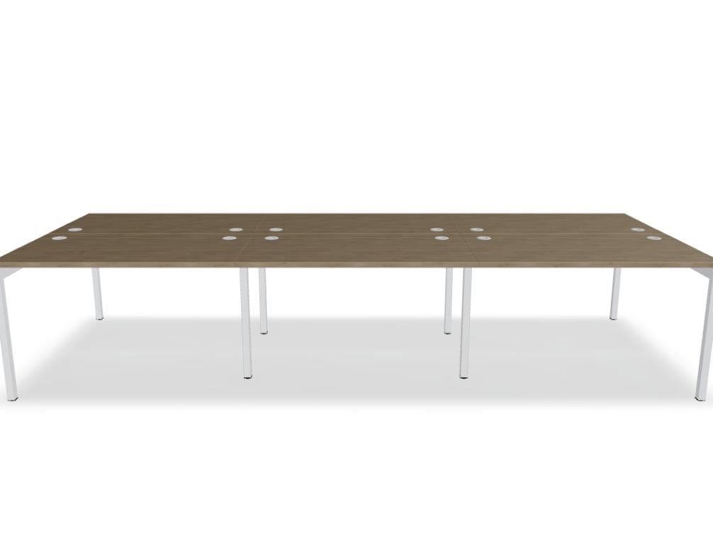 Doppelschreibtisch Ogi Y Bench BOY42E3 im modernen Bürodesign, helle Holzoberfläche, kompakte Arbeitsfläche mit integrierter Ablage und klaren Linien