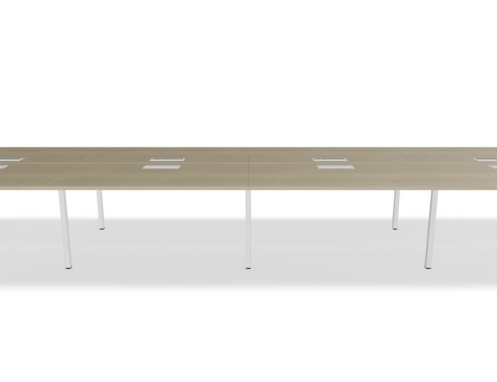 Doppelschreibtisch Ogi Y Bench von Mdd in Honigeiche mit schwarzem Metallgestell, Tischplatte für zwei Arbeitsplätze nebeneinander.