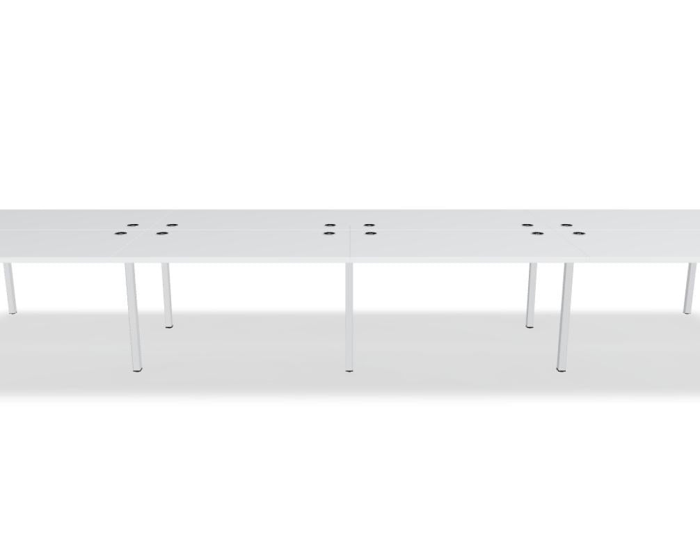 Doppelschreibtisch Ogi Y Bench von Mdd in Honigeiche mit schwarzem Metallgestell, Tischplatte für zwei Arbeitsplätze nebeneinander.