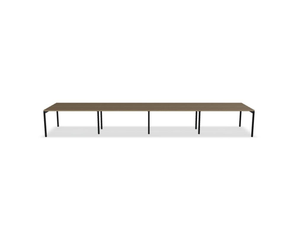 Doppelschreibtisch Ogi Y Bench von Mdd in Honigeiche mit schwarzem Metallgestell, Tischplatte für zwei Arbeitsplätze nebeneinander.