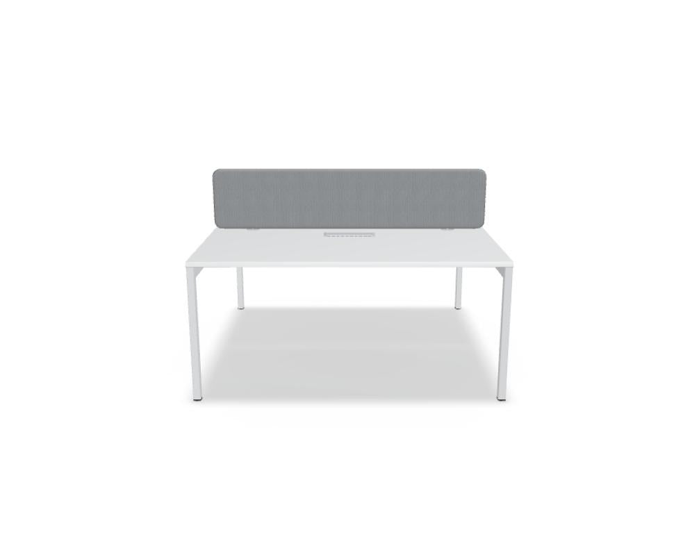 Doppelschreibtisch Ogi Y Bench von Mdd in Honigeiche mit schwarzem Metallgestell, Tischplatte für zwei Arbeitsplätze nebeneinander.
