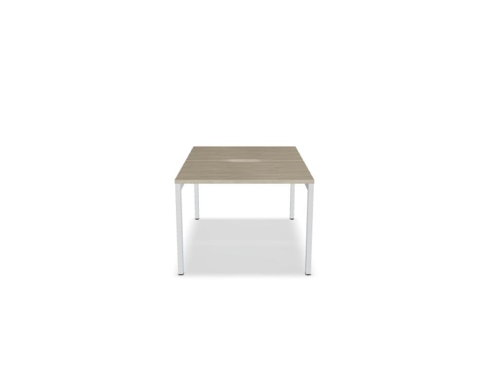 Doppelschreibtisch Ogi Y Bench von Mdd in Honigeiche mit schwarzem Metallgestell, Tischplatte für zwei Arbeitsplätze nebeneinander.