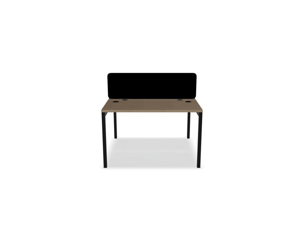 Doppelschreibtisch Ogi Y Bench von Mdd in Honigeiche mit schwarzem Metallgestell, Tischplatte für zwei Arbeitsplätze nebeneinander.