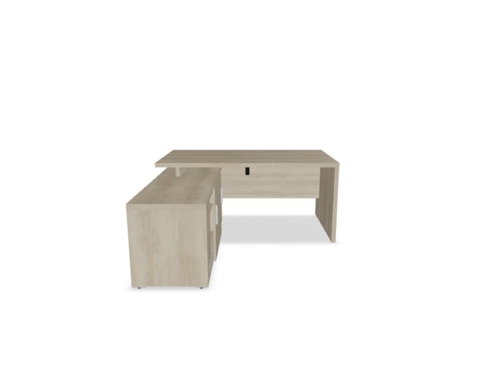 Chefschreibtisch Quando von Mdd mit Tischplatte in Kanadischer Eiche, Aluminium-Details und geradliniger Formgebung im Büro.