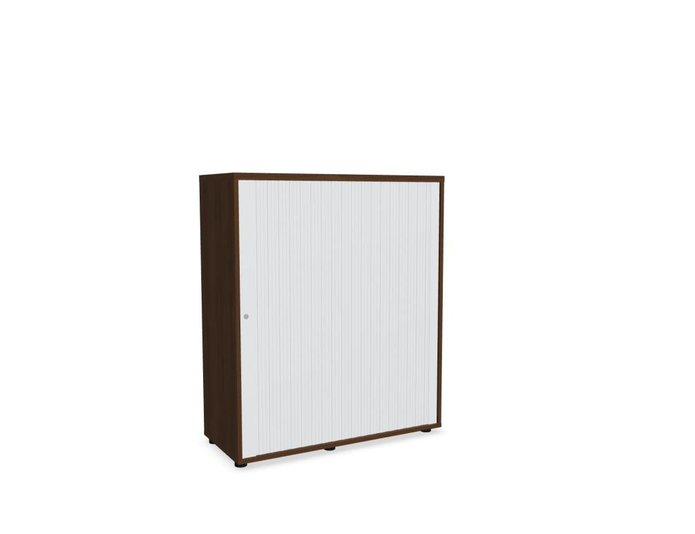 Schwarzer Jalousieschrank Standard MEA3L05 aus der Büroschrank-Serie, mit glatten Fronten, Metallgriffen und platzoptimierten Innenfächern