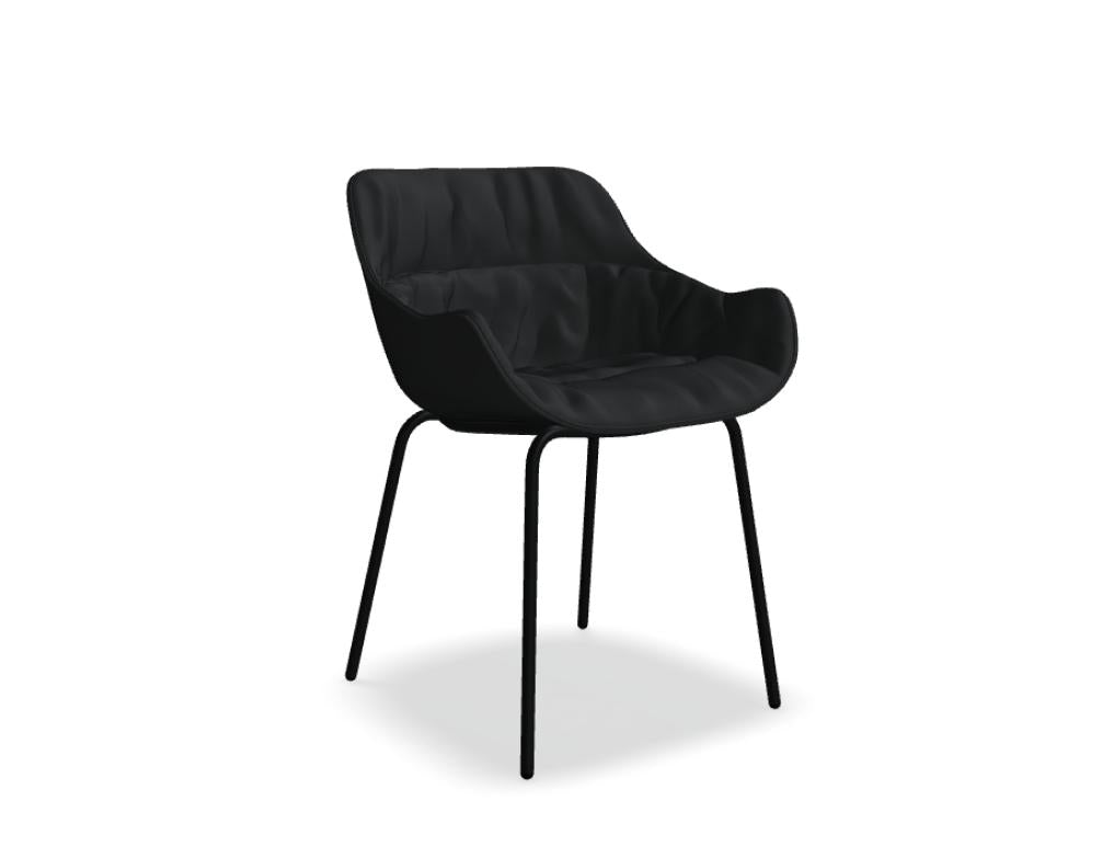 Gepolsterter Schalenstuhl Baltic Soft Duo von Mdd in Ziegelrot mit vierbeinigem Metallgestell und drapiertem Kissen auf dem Sitz.